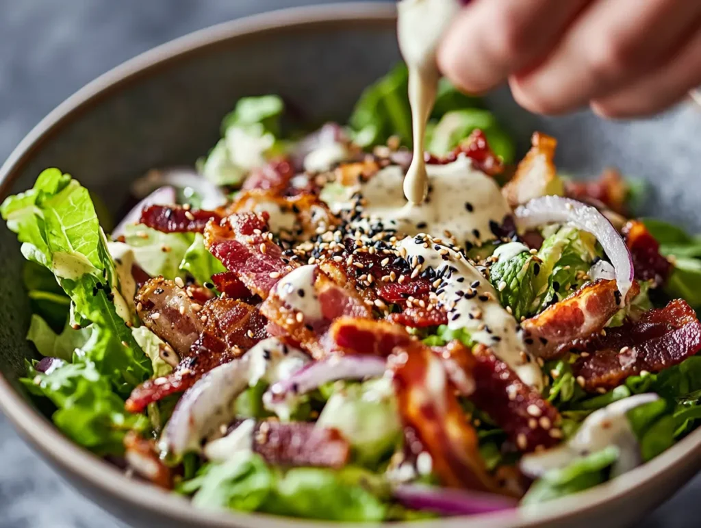 assembling a homemade blue cheese salad