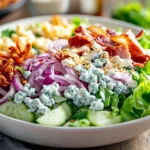 blue cheese salad with creamy dressing and toppings