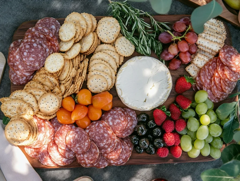 Boursin cheese served on charcuterie board with snacks