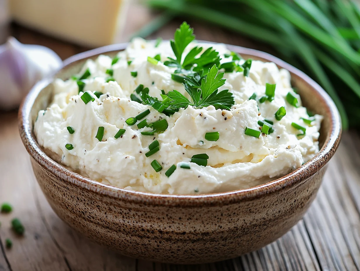 Homemade Boursin cheese recipe with herbs and garlic